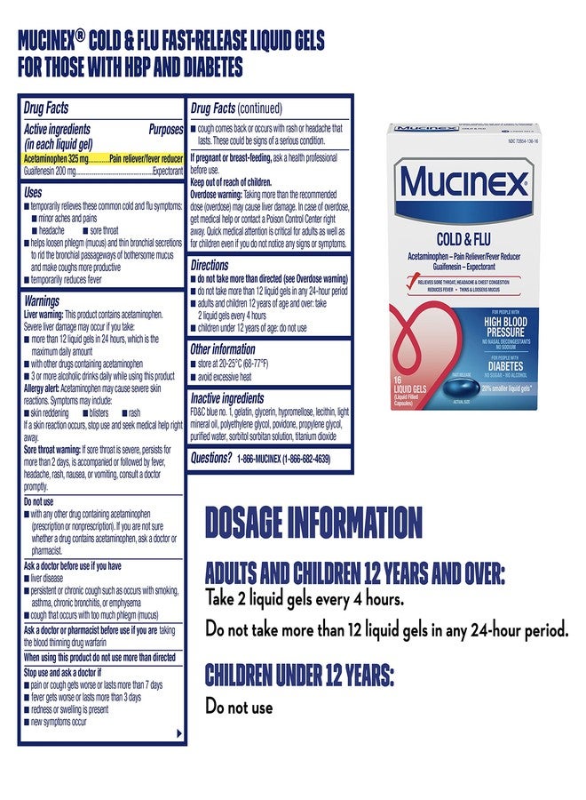 Mucinex Cold & Flu High Blood Pressure Liquid Gels, 16 ct. - Image 2